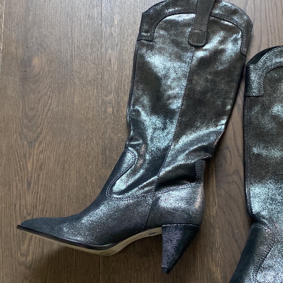 Larroude Louise Boot Metallic Oil Slick Shine Suede Cowboy Boots - Picture 5 of 5